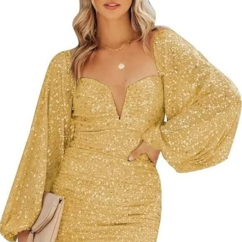 Elegant Gold Sequin Strapless Dress